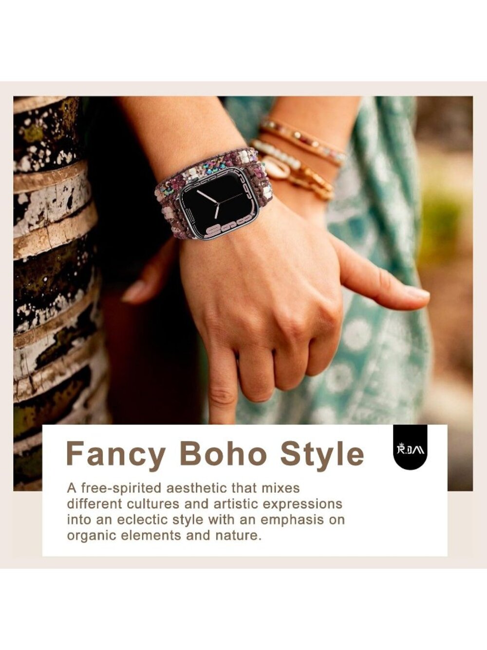 Women's Purple Boho Beaded Band Compatible with Apple Stones Bracelet Watches - Picture 2 of 6